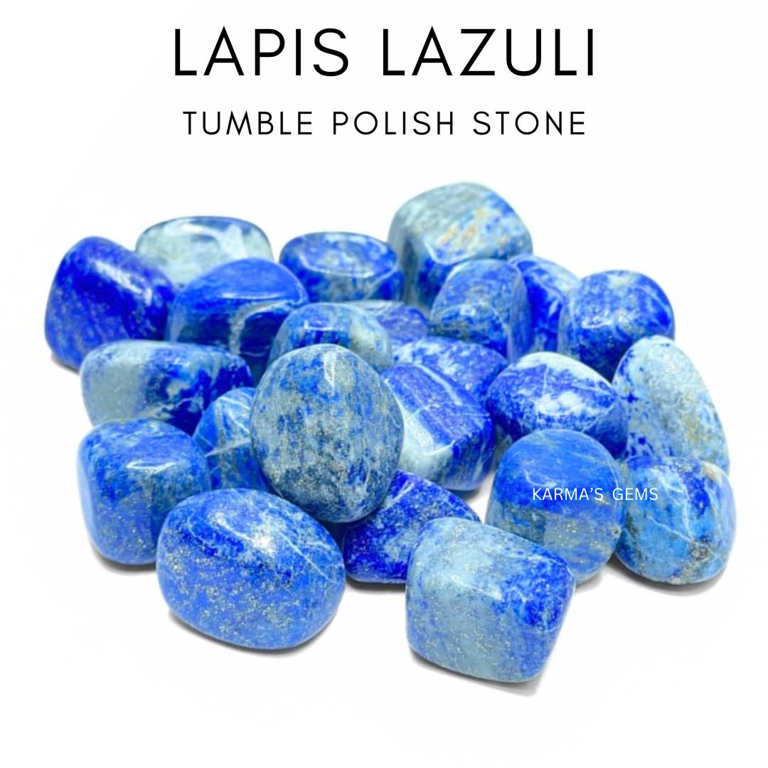 Karma Gems Lapis Lazuli Tumbled Stones Natural Crystal Kit for Reiki Healing Crystal Polished, Tumble Stones, Chakra Balancing, Reiki Gift, Home Decor (15-25 MM)