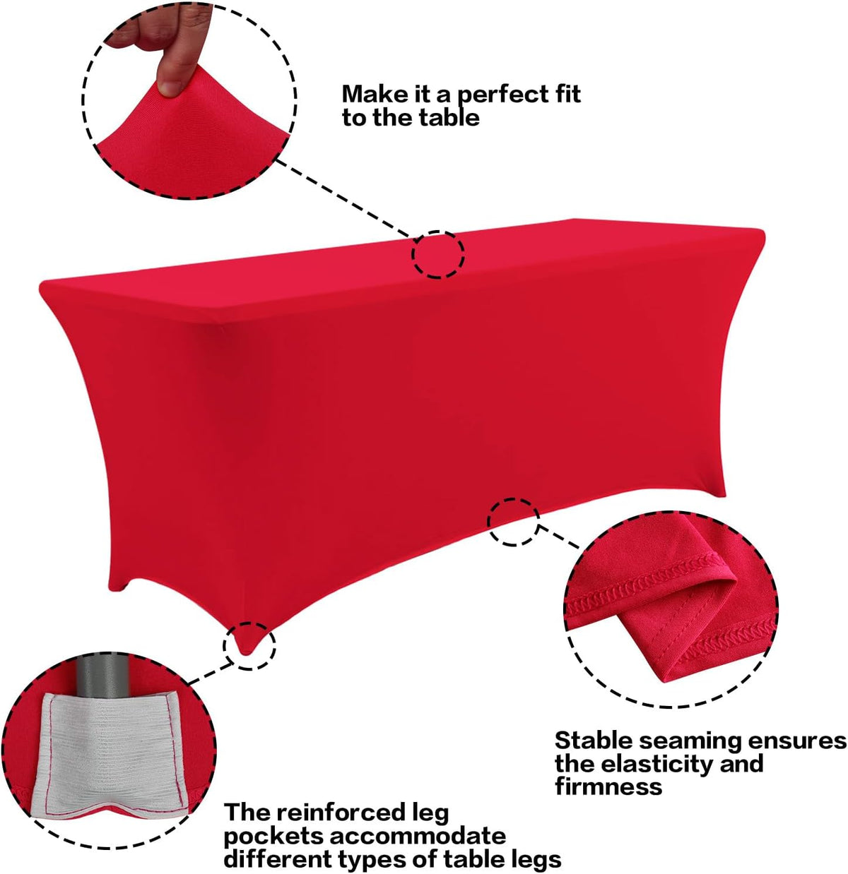 IVAPUPU 6FT Table Cloth for Rectangular Fitted Events Stretch Red Table Covers Washable Cover Spandex Tablecloth Protector for Party, Wedding, Cocktail, Banquet, Festival