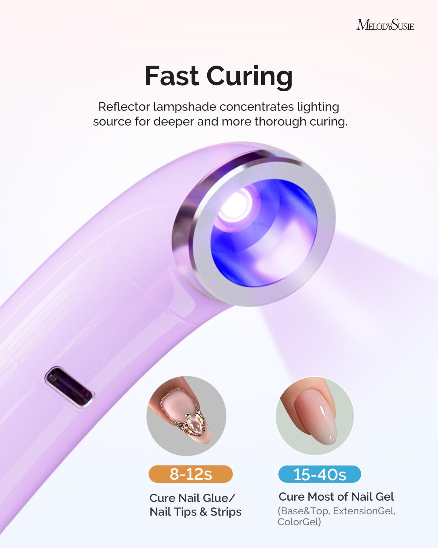 MelodySusie Ergonomic Handheld Cordless UV Nail Lamp with LCD Display & 2 Timers, P-Art01A Rechargeable Mini UV LED Light Flash Cures All Soft Gels, Especially Rhinestone Glue & Liner Gel Purple