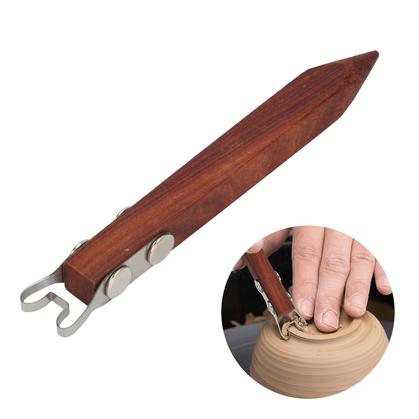 Pottery Trimming Tool for Clay & Ceramics Bottom Foot, Clay Wheel Throwing Carving Scraper, Stainless Steel Shapers with Red Sandalwood Handle – Ideal for Bowl, Cup & Vase Base Trimming (6mm Width)