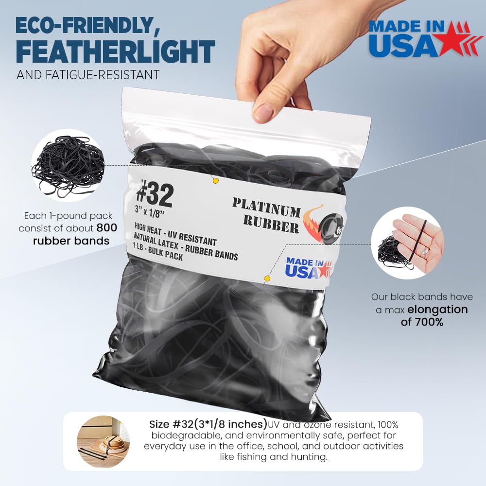 Black High Heat UV Resistant #32 Platinum Rubber Crepe Band (3" x 1/8") Premium Angler Rubberbands (32-1/4lb)