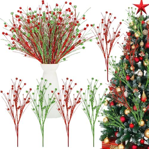 Norme 12 Pcs Christmas Tree Picks Charming Style, 13.8" Red Green Glitter