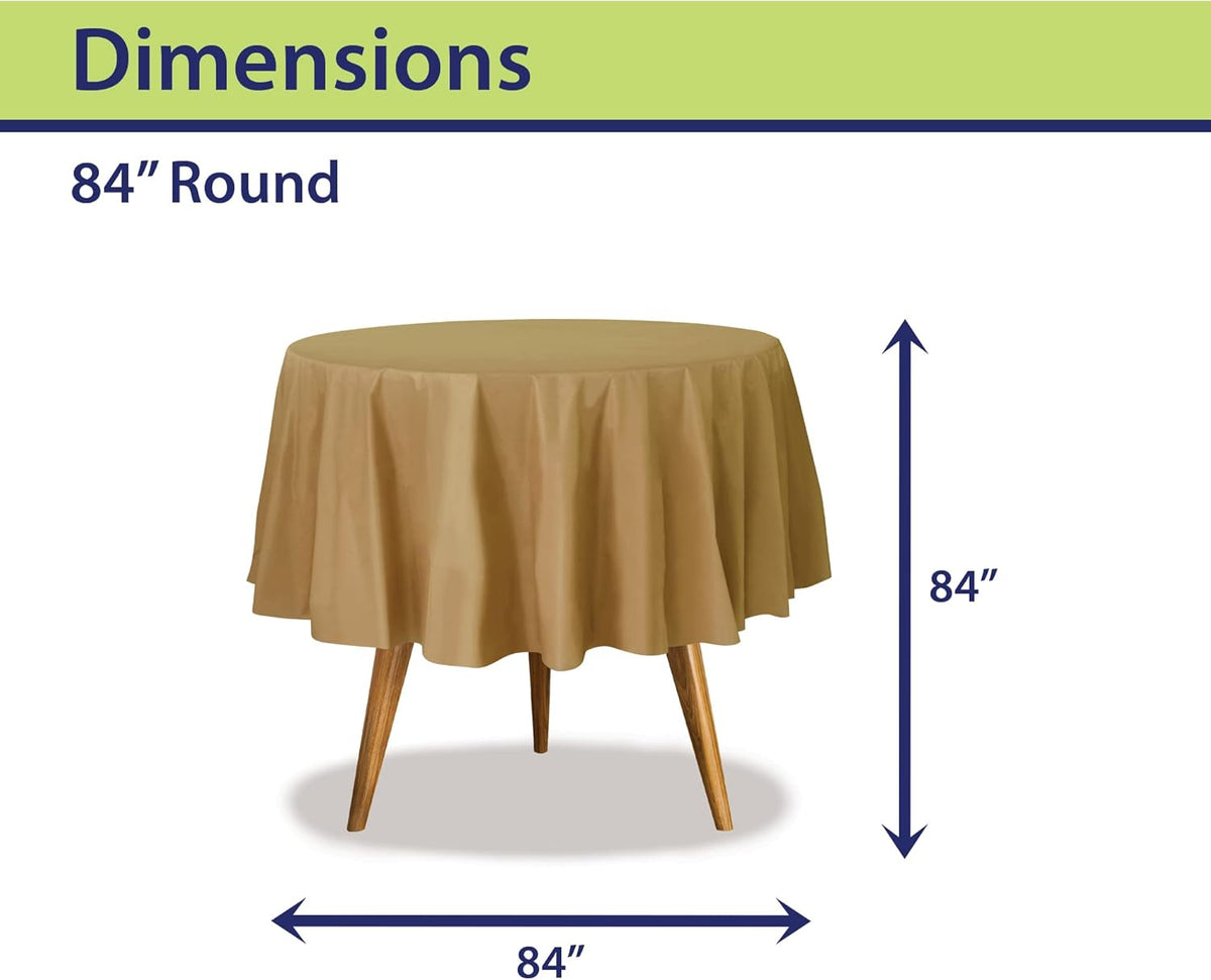 Gold Disposable Plastic Tablecloth for Round Tables (12 Pack) 84 inches Table Cloths for Parties, Events & Weddings, Indoors & Outdoors, Plastic Table Cover