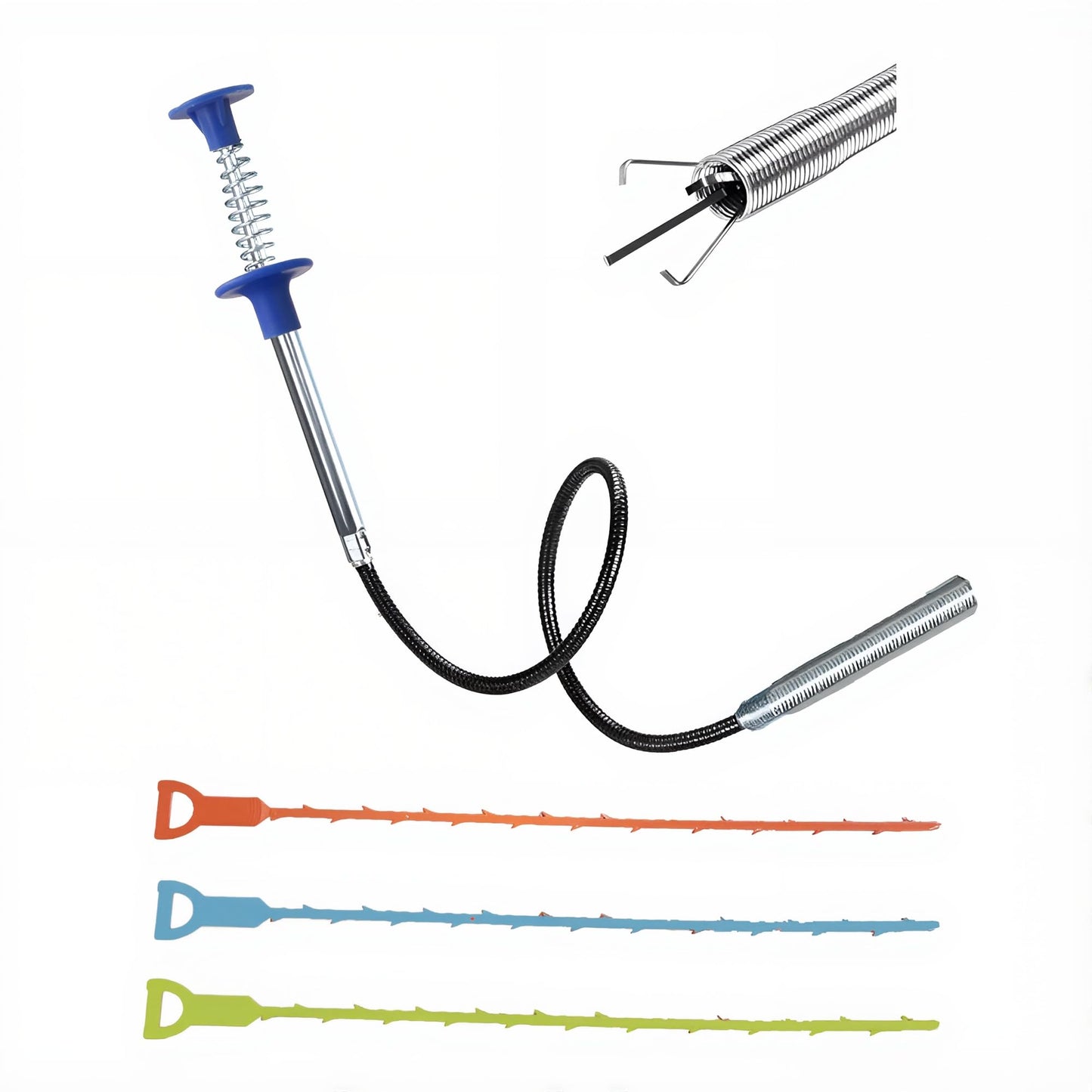 Drainage Snake, Drainage Cleaner, and Hair Removal Tool - Upgraded Version With Easier Pressing, Suitable for Toilet Unclogging, Sink, Shower, Flexible Drainage Snake - (23 inches, 79 inches)