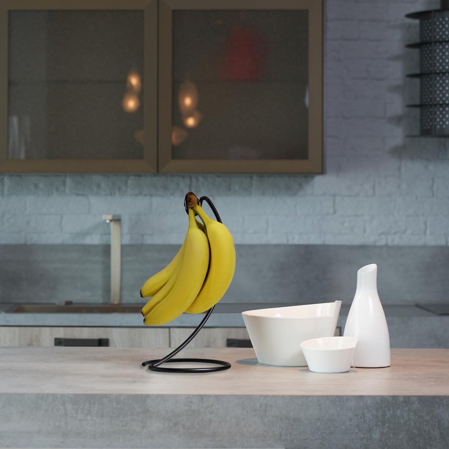Blue Donuts Banana Hanger Modern Banana Holder Tree Stand Hook for Kitchen Countertop, Kitchen Accessories, Black Banana Stand