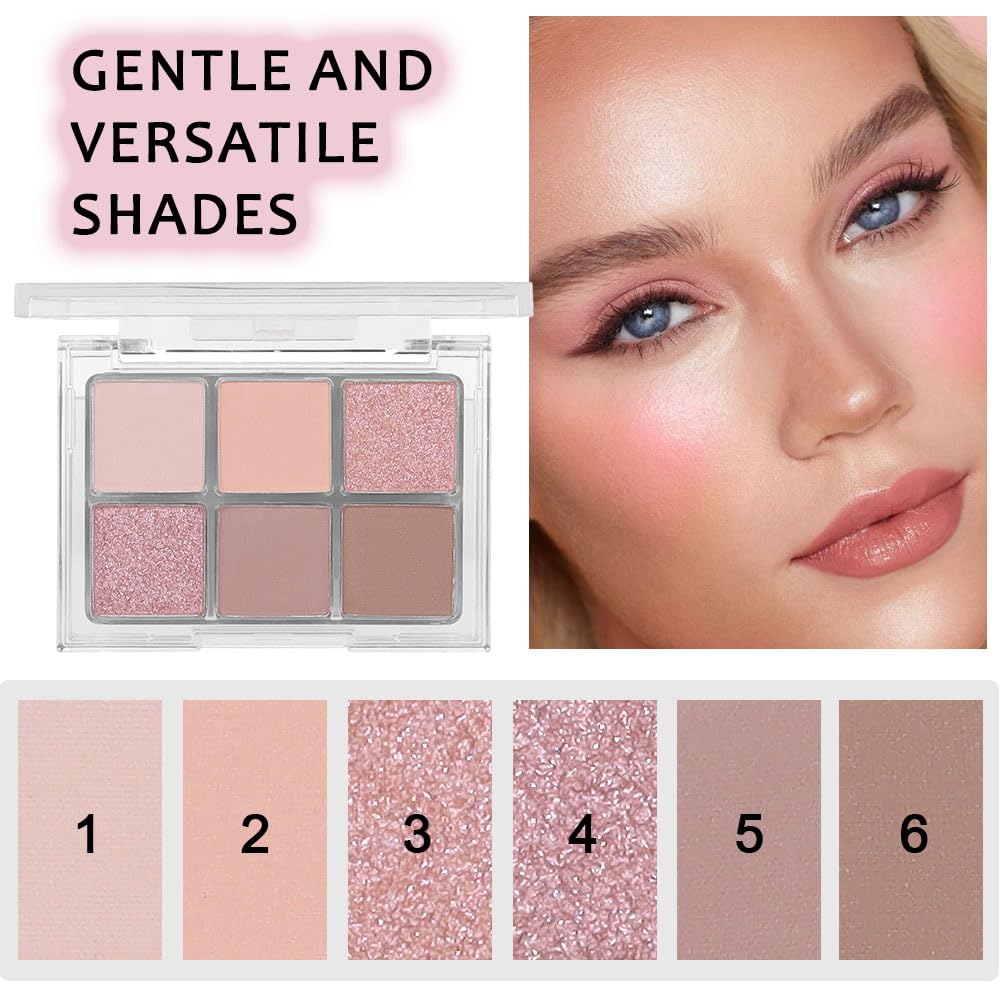 6 Colors Nude Champagne Gold Matte Shimmer Eyeshadow Palette for Eye Makeup,High Pigmented Brown Eye Shadow Primers Powder Palet de sombras de ojos
