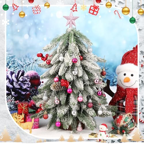 RoundFunny 25 Pcs Mini Christmas Balls Ornaments Set 0.79 Inch Christmas Day Ball Topper Star Tree Hanging Ornaments for Party Decoration(Fresh Colors)