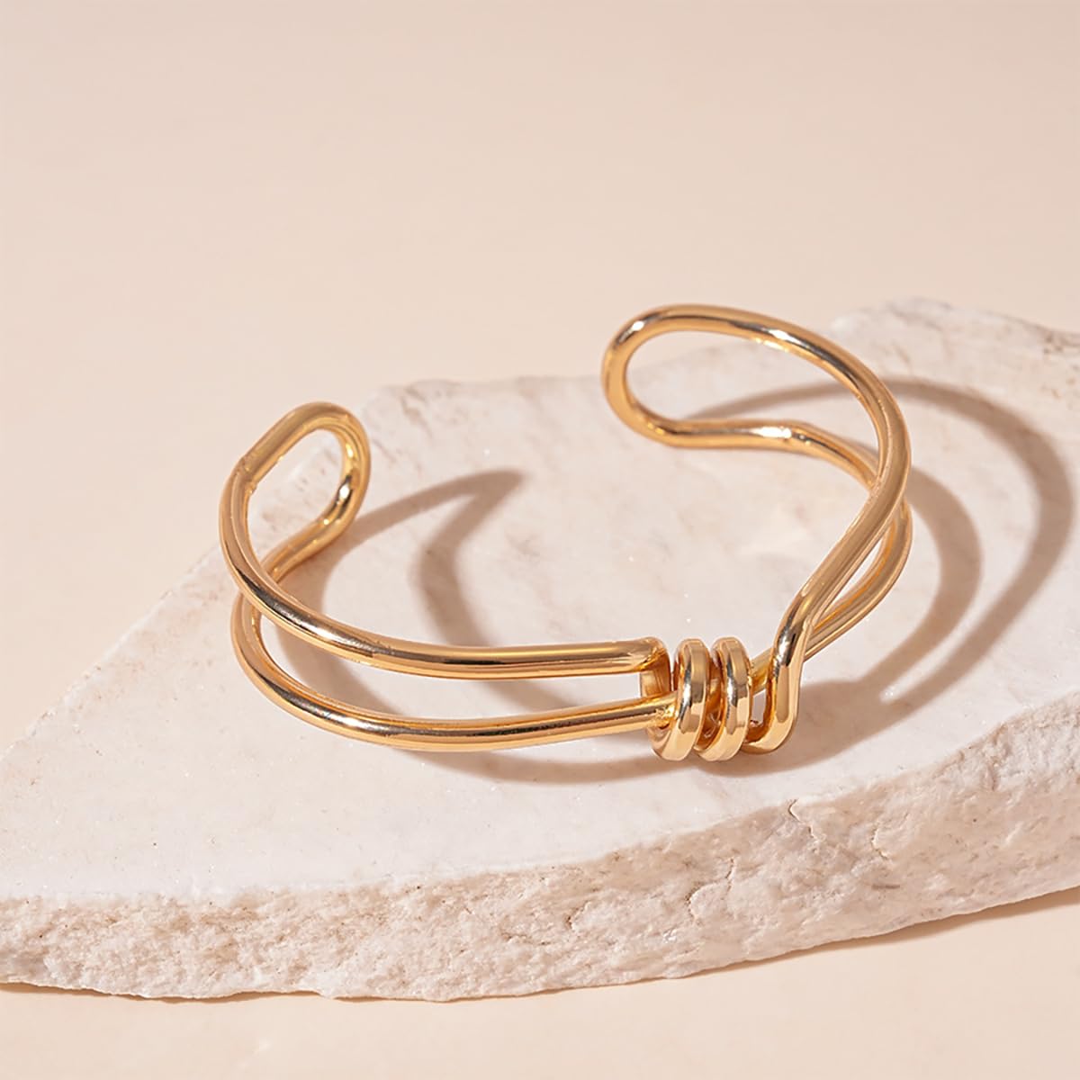 MOEEIJEW Chunky Cuff Bracelets for Women Gold/Silver Cuffs Bangle Hollow Out Adjustable Bracelets Punk Vintage Jewelry (Gold C)