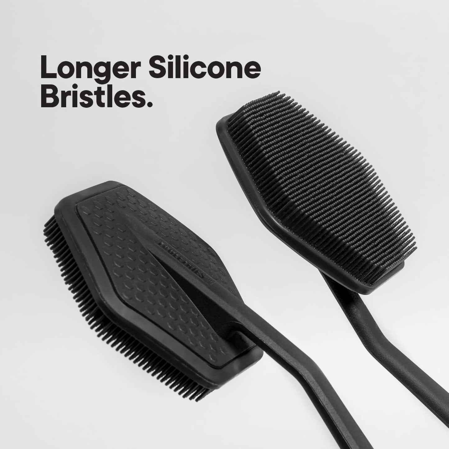 TOOLETRIES Silicone Back Scrubber for Shower – Exfoliating Back Brush for Men with Long Handle, Non Slip Grip – Body Washer to Clean Hard to Reach Areas, Durable Bath Accessory - Charcoal