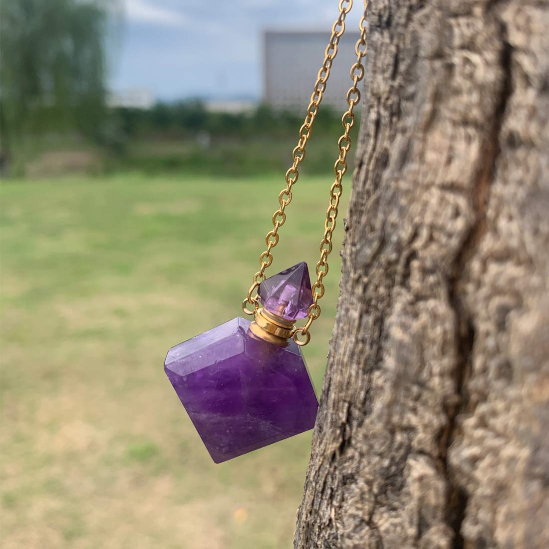 YGLINE Crystal Necklaces Faceted Crystal Stone Perfume Bottle Pendant for Women Diffuser Necklaces