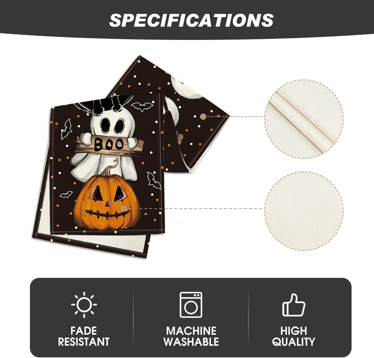Artoid Mode Polka Dot Ghost Pumpkin Cat Boo Halloween Table Runner, Bat Seasonal Fall Kitchen Dining Table Decoration for Home Party Decor 13x72 Inch