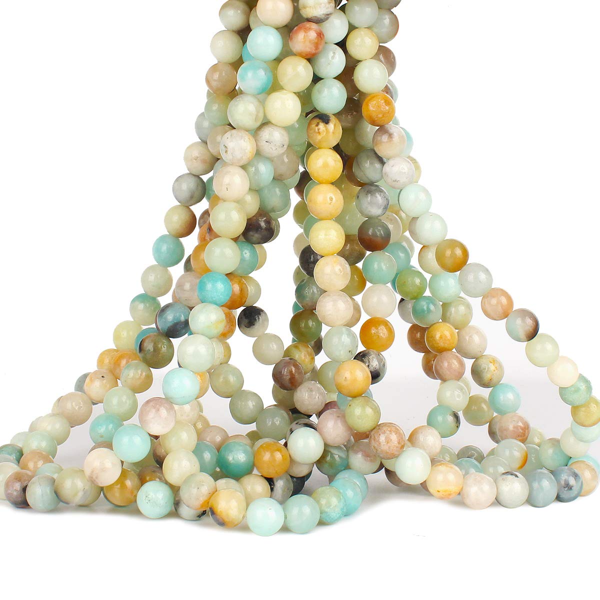 70PCS Natural 8MM Healing Gemstone, Amazonite Energy Stone Round Loose Beads, Semi-Precious Crystal Beads with Free Elastic String for Jewelry Making DIY