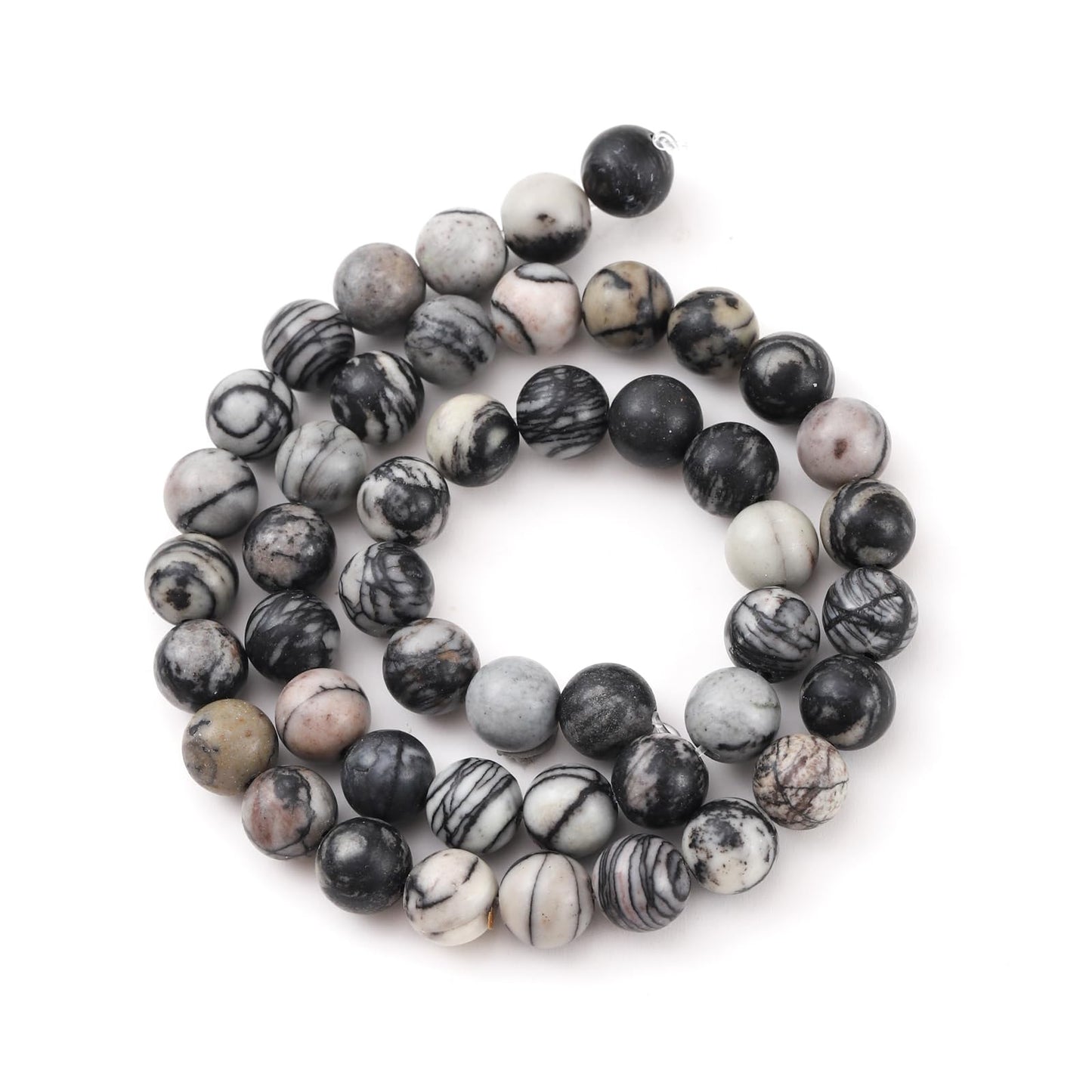 8mm 45pcs DIY Natural Black Network Zebra Stone Beads Round Healing Crystal Gemstone Loose Beads for Jewelry Making Handmade Bracelet Necklace