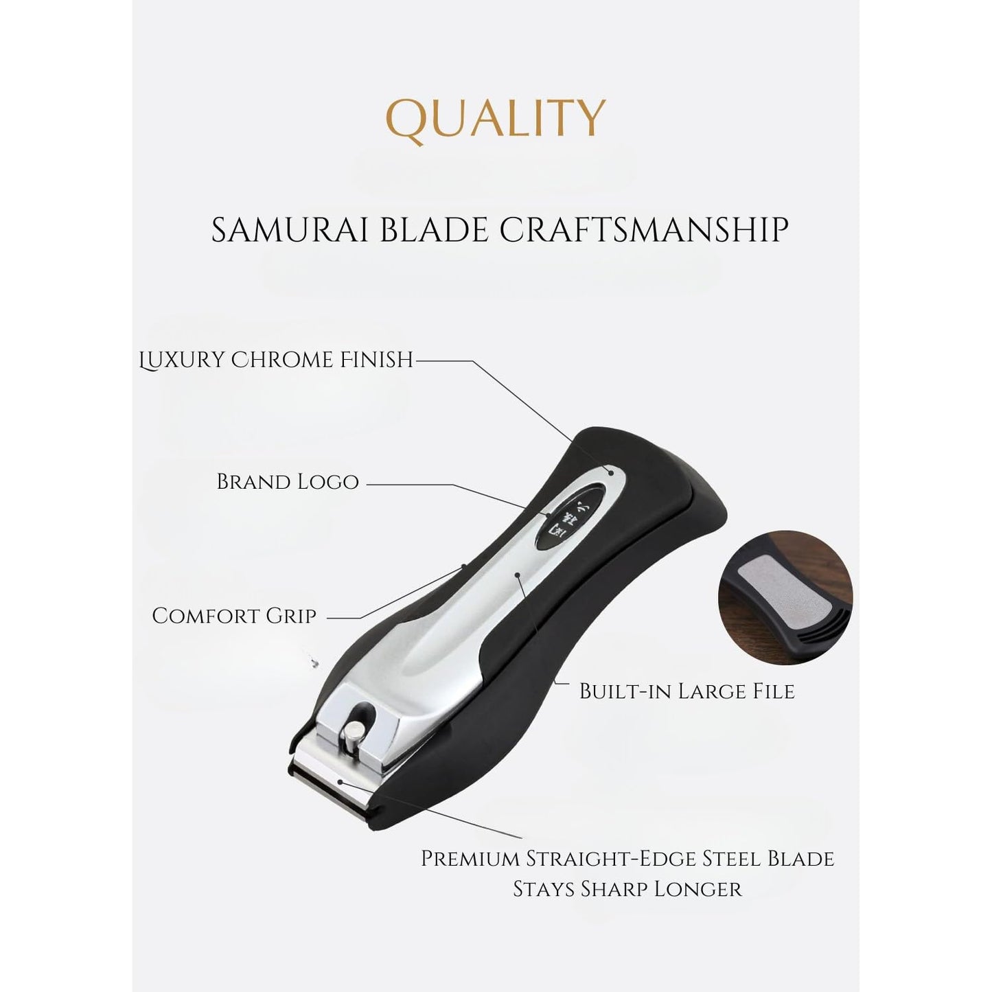 KAI Japanese Nail Clippers With Side Nail File, Stainless Steel, Large, Made in Japan