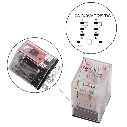 TWTADE/DC 6V Electromagnetic Power Coil Relay 10A 8 Pins DPDT 2NO 2NC with Indicator Light and Socket Base -YJ2N-LY