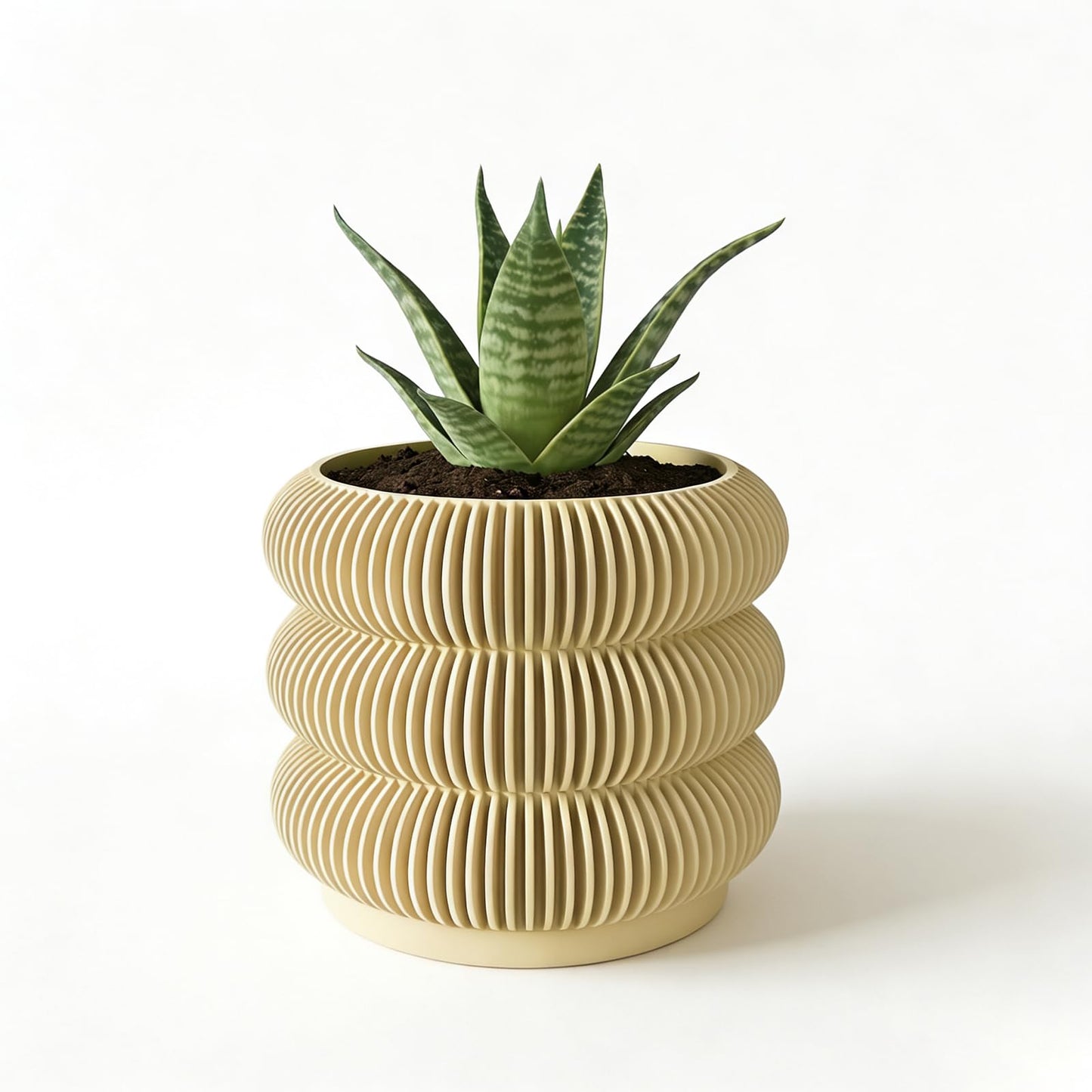 Fabix3D Modern 3D Printed Planter Pot, Minimalist Ripple Design, Lightweight PLA Material, Round Shape with Drainage and Saucer, for Succulents and Indoor Plants (Wood, 4.7")