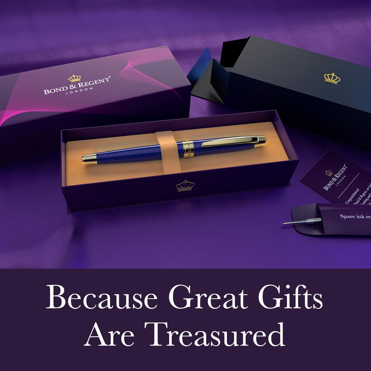 Bond & Regent 24 Karat Gold Luxury Rollerball Pen - Fancy Executive Professional Writing Gift Set for Men & Women, Nice Pens, Royal Blue