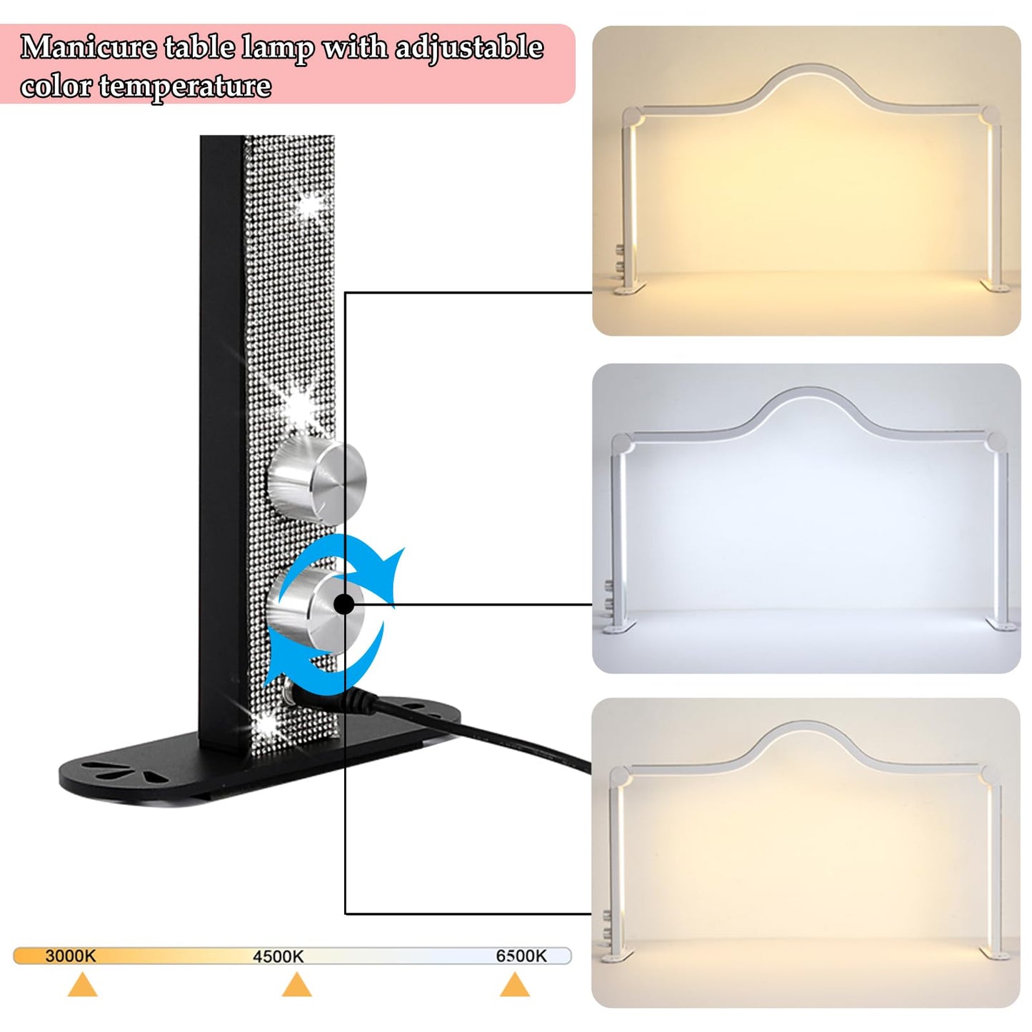 XCCFFSH Half Moon Light for Nail Desk, 34In Foldable Square Nail Tech Lamp with Phone Holder, Brightness Adjustable LED Nail Light, for Lash Eyelash Extension, Tattoo, Eyebrows, Crafts, White