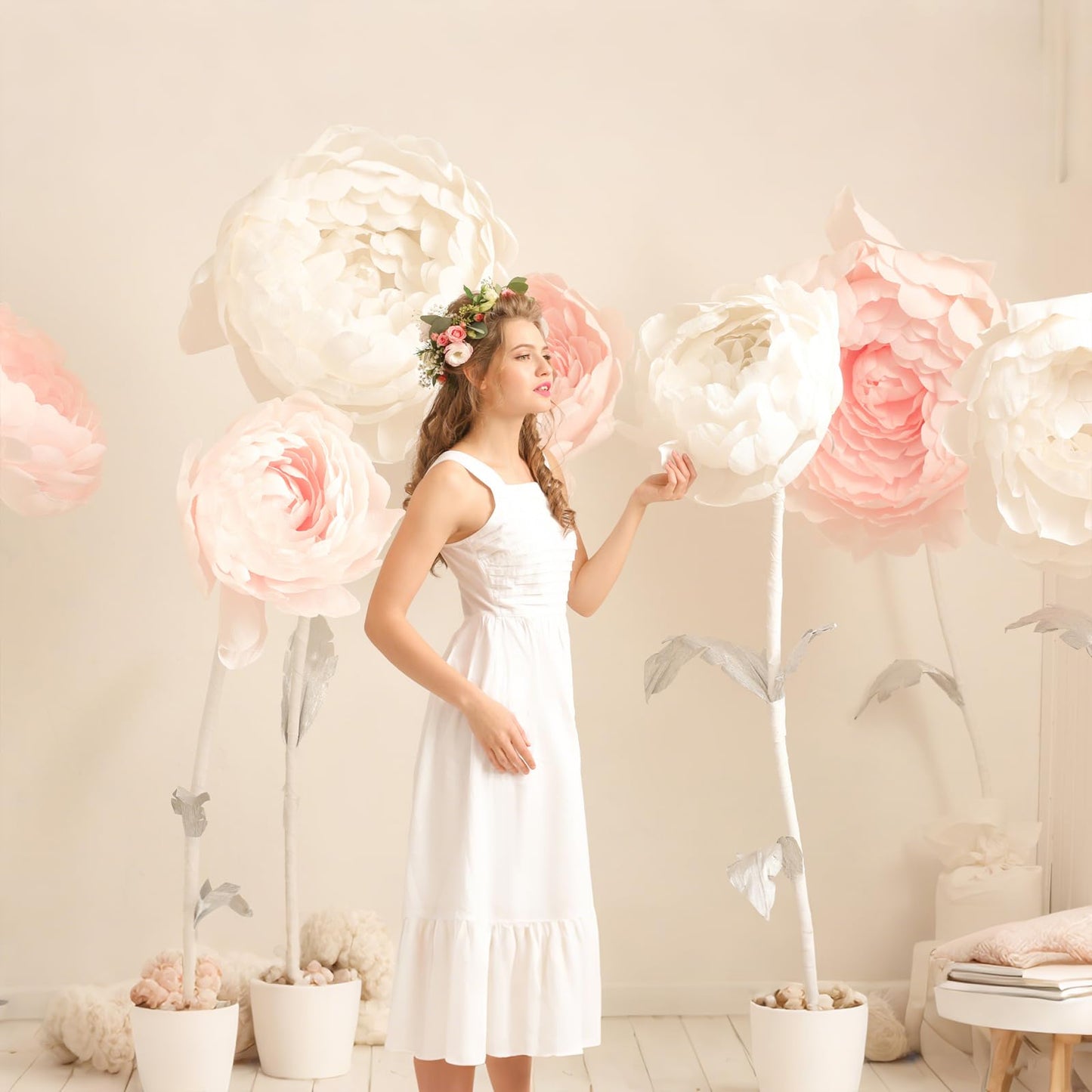 Otoolling 32.8 ft Giant Flower Stand Flexible Pipe Stem for Decor Flower Pole Display Stand Base Giant PVC Pipe Stem Tubing for Crafts Floral Wedding Balloon Backdrop Arches Prop DIY(2 Pcs,White)