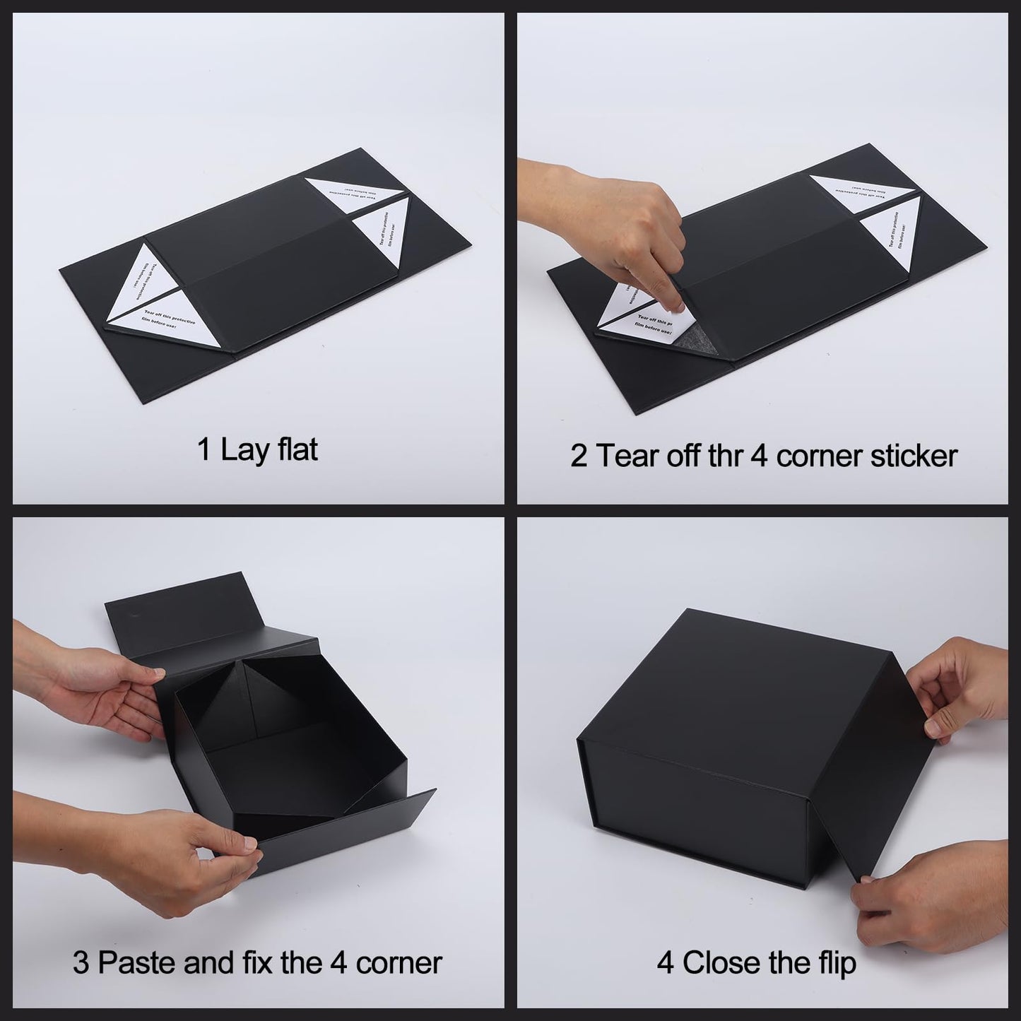 Ditwis 4 Pack 8x6x4 Inches Gift Boxes with Magnetic Closure Lids, Black Magnetic Box for Wedding, Groomsmen Bridesmaid Proposal, Birthdays, Mother's Day