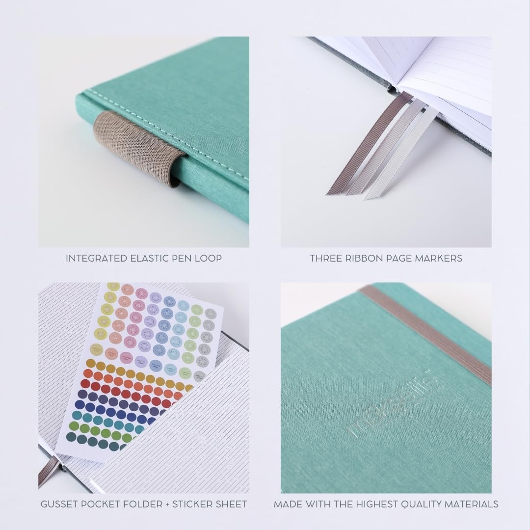 MäksēLife Undated Quarterly Planner - A5 Goal Setting Planner & Personal Journal for Mindful Living, Weekly and Monthly Goal Setting with Habit Tracker & Reflections, Teal