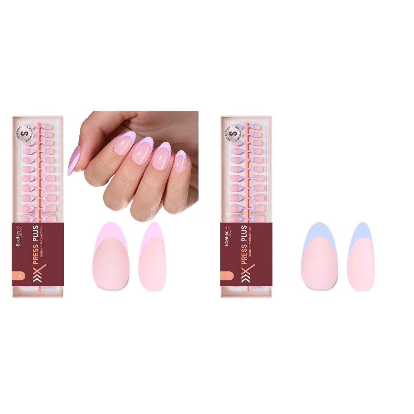 Beetles Purple French Tips Press On Nails - Pastel Spring Short Almond 160 Pcs with Blue French Tips Press On Nails Pastel Spring Short Almond 160 Pcs