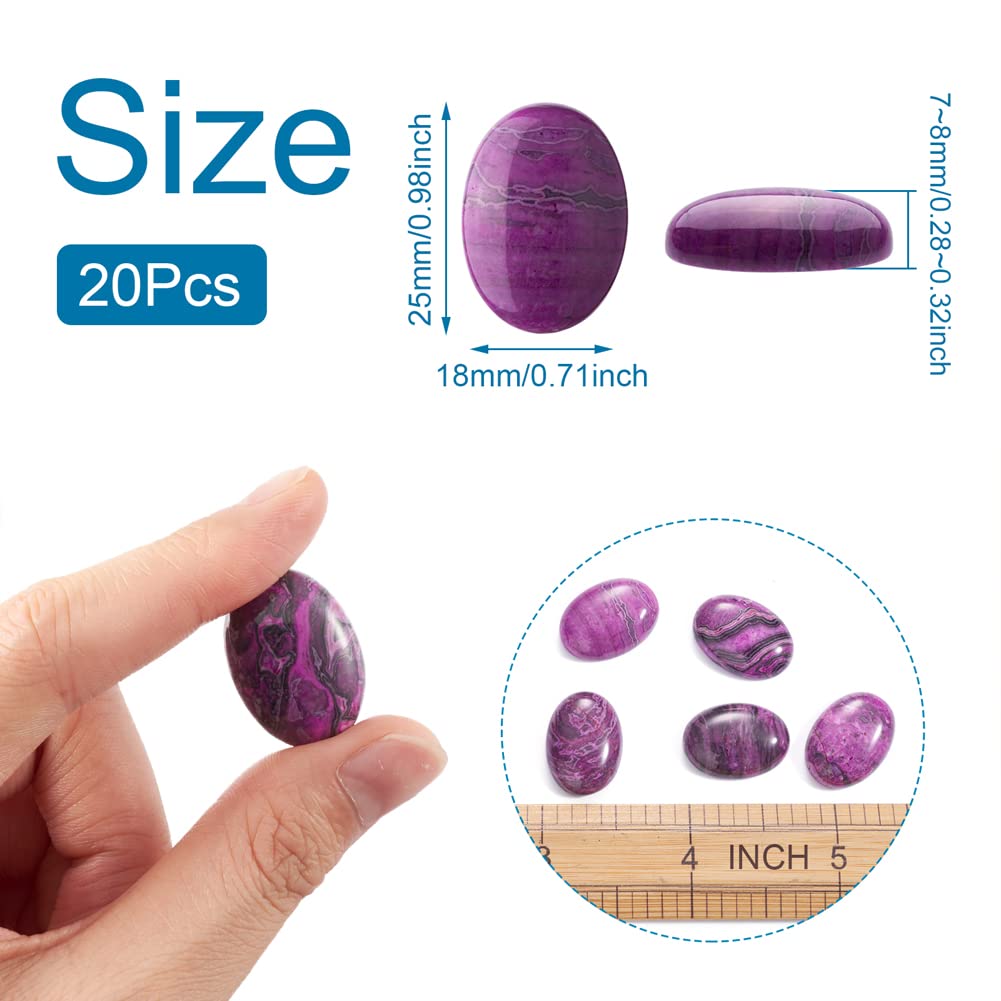 Fashewelry 20Pcs Natural Oval Purple Ripple Jasper Flat back Gemstone Cabochons 25x18mm Healing Chakra Crystal Stone Bead Cab Covers No Hole for Jewelry Craft Making