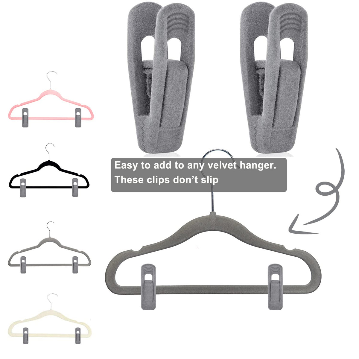 Grey Velvet Hangers Clips