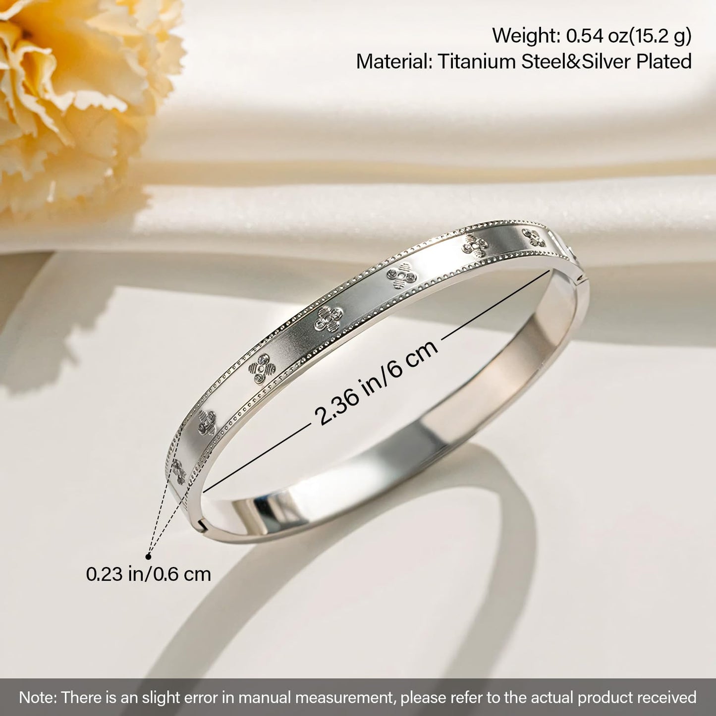 Baoaichi Sterling Silver Bangle Bracelets For Women - Four Leaf Clover Bangles - Lucky Band - High-Polish - Adjustable Cuff - Stackable Wrap - Gift