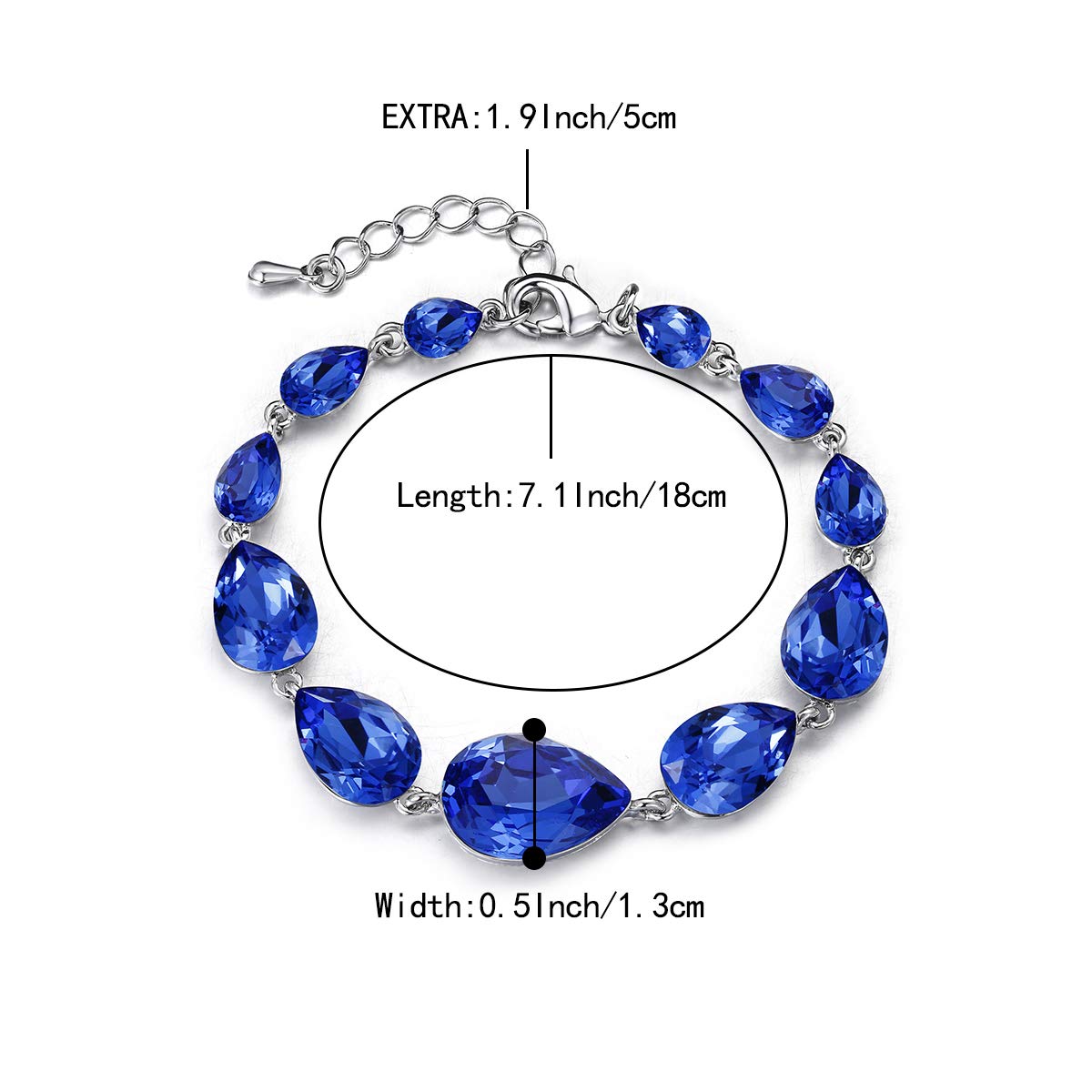 BriLove Wedding Bridal Bracelet for Women Shiny Bling Crystal Multi Teardrop for Party Prom Royal Blue Sapphire Color Silver-Tone
