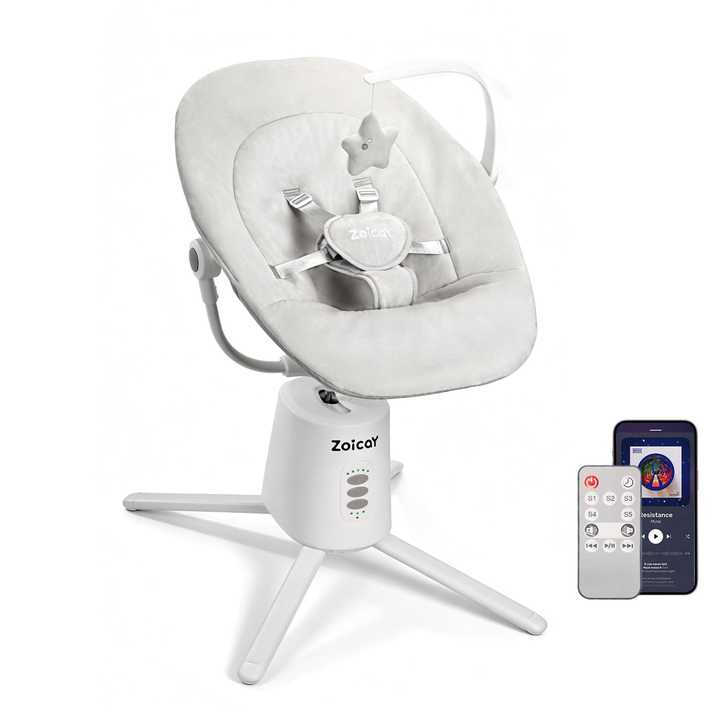 Zoicay Baby Swing,Baby Swings for Infants with 3 Modes & 5 Speeds, BT Enabled App & Remote Control, Electric Swing – 6 Lullabies and 3 Timer Setting, 2 Seat Positions and 5-Point Harness Swing (White)