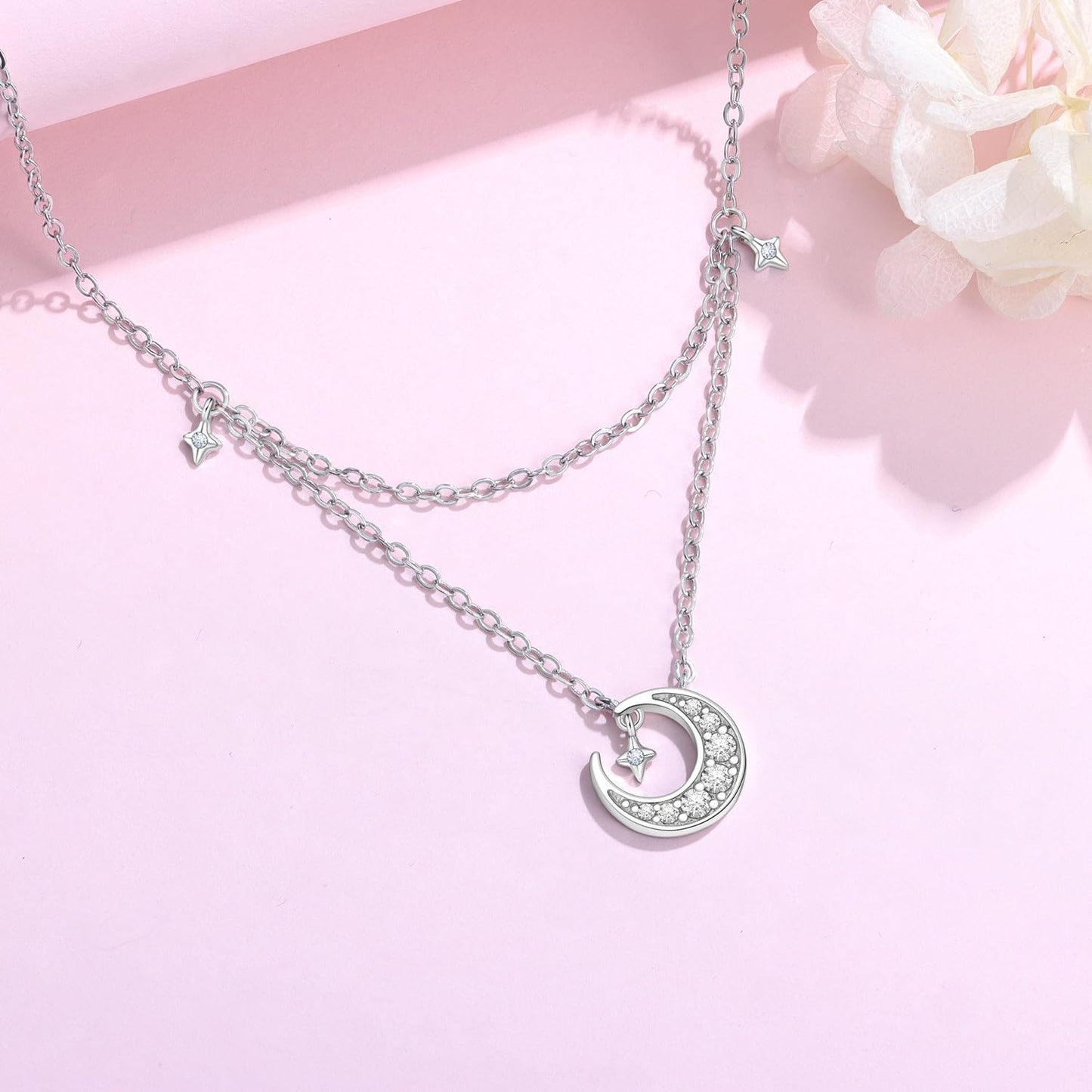 MISEFF 925 Sterling Silver Fashion Pendant Necklace for Women，Fashion Jewelry, 18K Gold Plated， Advanced Retro Series Link Chains ，Basic Multifunctional Accessories Suitable for Multiple Occasions and Daily Wear (moon)
