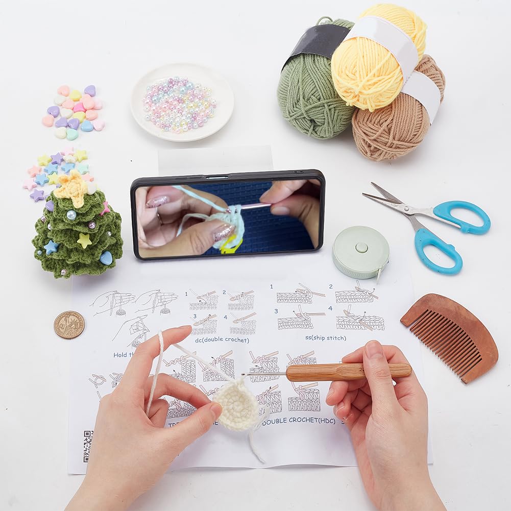FREEBLOSS 2 Set Crochet Kit for Beginner Christmas Tree Crochet Kit for Adults Starter Friendly, Christmas Crochet Set All You Need in with Step by Step Video Tutorial Knitting and Crochet Supplies