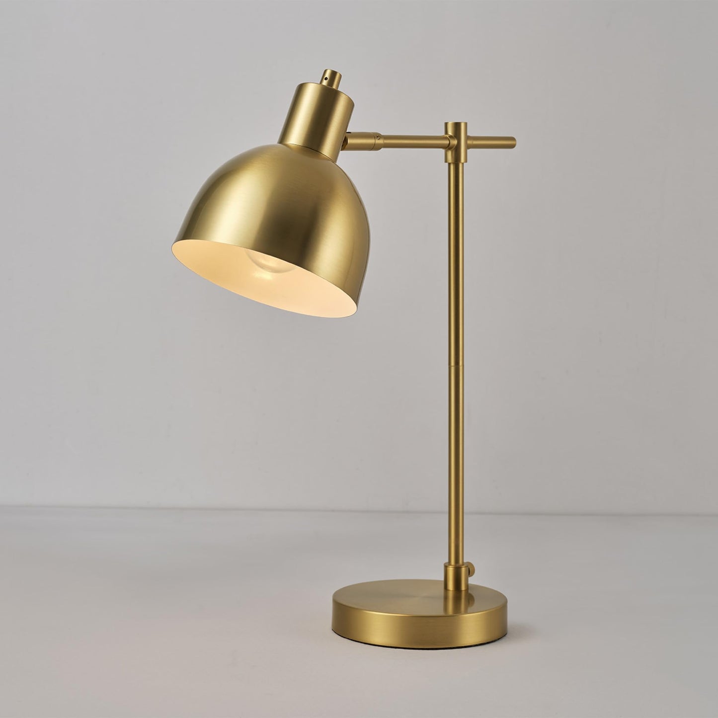 Globe Electric 61000058 18" Desk Lamp, Matte Brass Finish, Metal Shade, Adjustable Pivot Joint, Rotary Switch, Modern Lighting for Bedroom or Office, Timeless, Lights for Home, E26 Base
