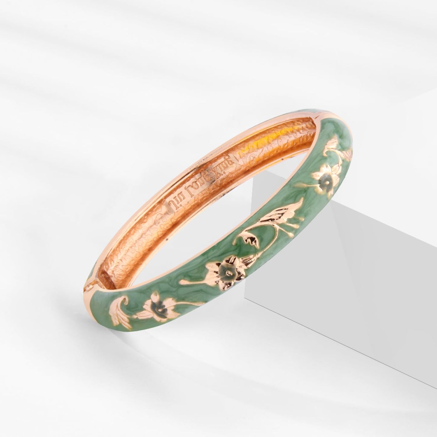 UJOY Bangles 5 Pcs Enamel Jewelry Set Rose Flower Engraved Cloisonne Bracelets Pack in a Box 5PCS Green