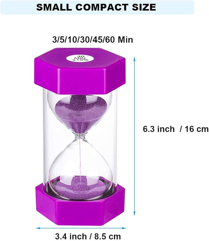 Hourglass Timer Sand Clock 5 Minutes: Plastic Sand Timer 5 Minutes, Small Purple Sand Watch 5 Min, Hour Glass Colorful Sandglass Timer for Kids, Games, Classroom, Kitchen, Decor