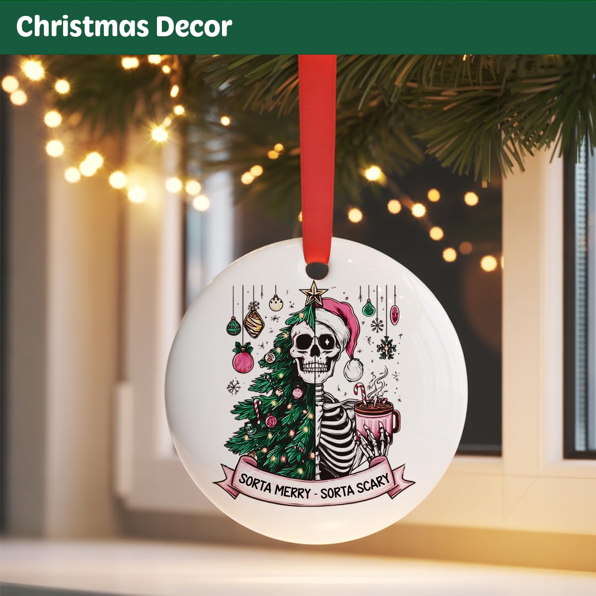 Spooky Skeleton Christmas Ornament, Sorta Merry Sorta Scary Ornament Gifts for Christmas Tree