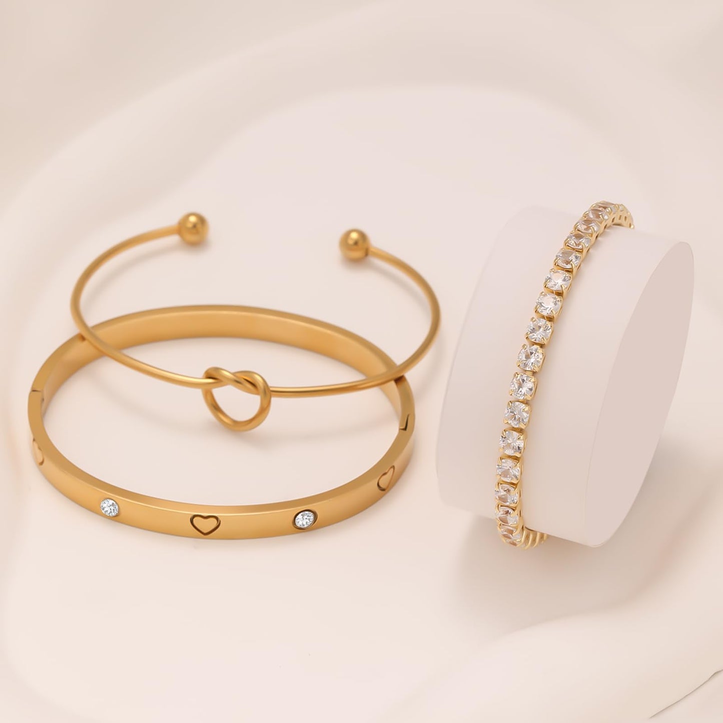 FAFUGA 18 K Gold Plated Love Bangle Bracelet Stack Cuff Jewelry for Women Jewelry Set for Women Gift with Box (style9)