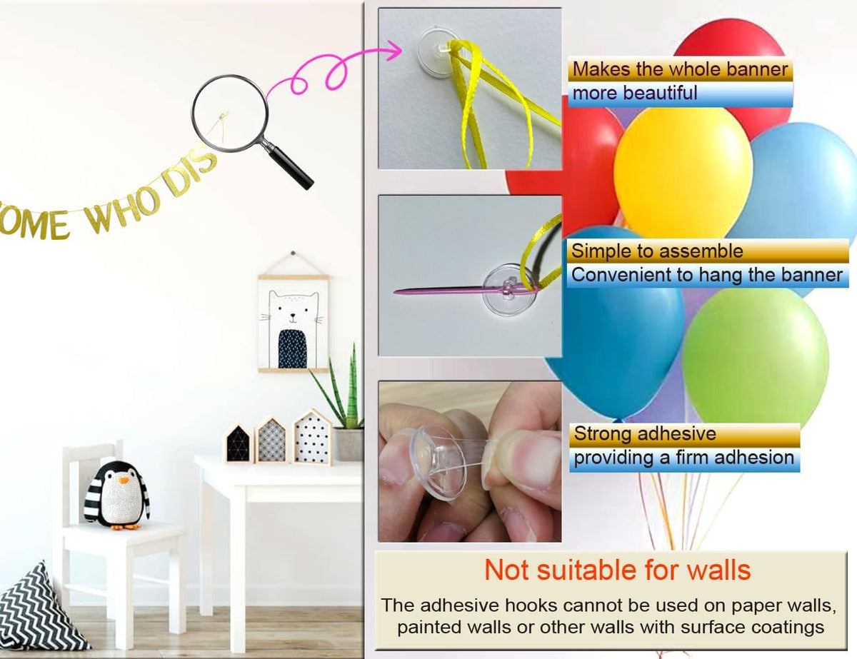 New Home Who Dis Banner,with adhesive hooks,New Home,Welcome Home,Funny Housewarming Party Decorations Spupplies,Gold Glitter Decor(Pre-Strung)