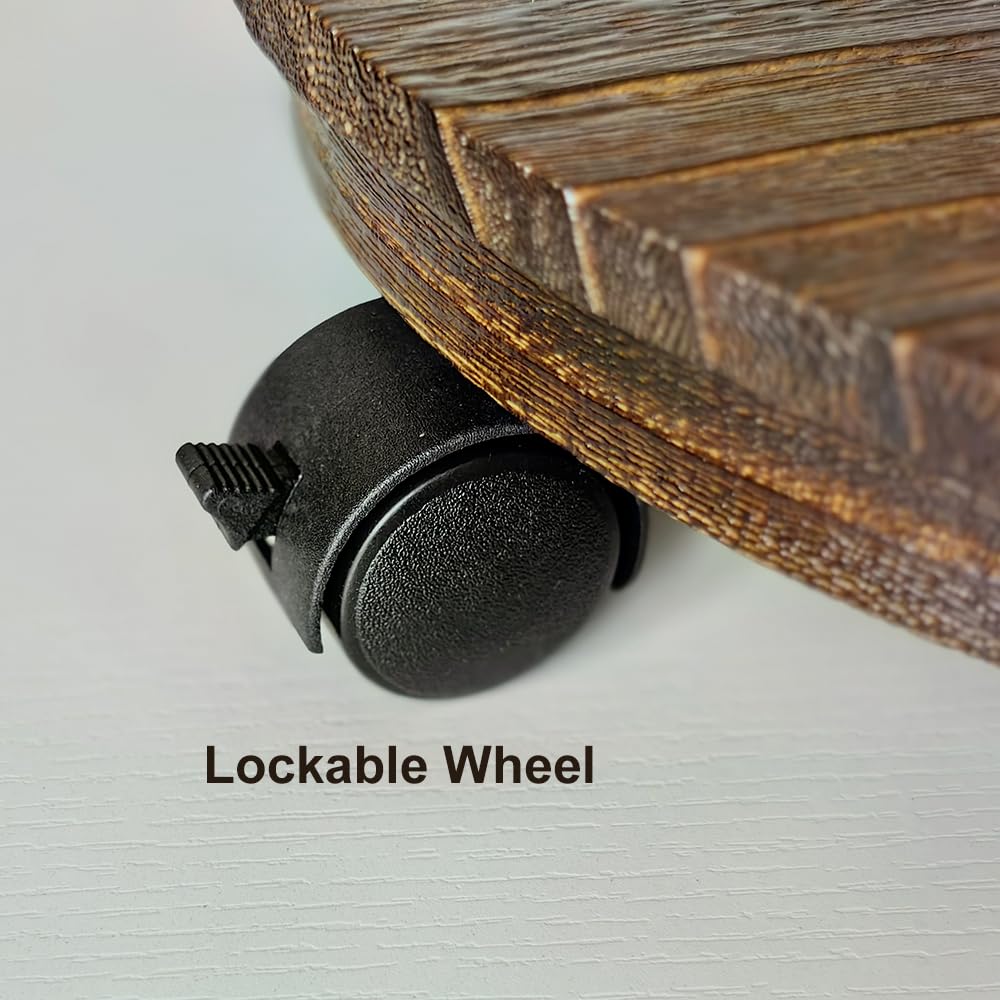 SINOBEST Wood Plant Caddy, Heavy Duty Rolling Planter Dolly With Rotating Casters, Movable Flower Pot Stand, Round Plant Stand With Lockable Wheels, Heavy Objects Hauling (12 Inch)