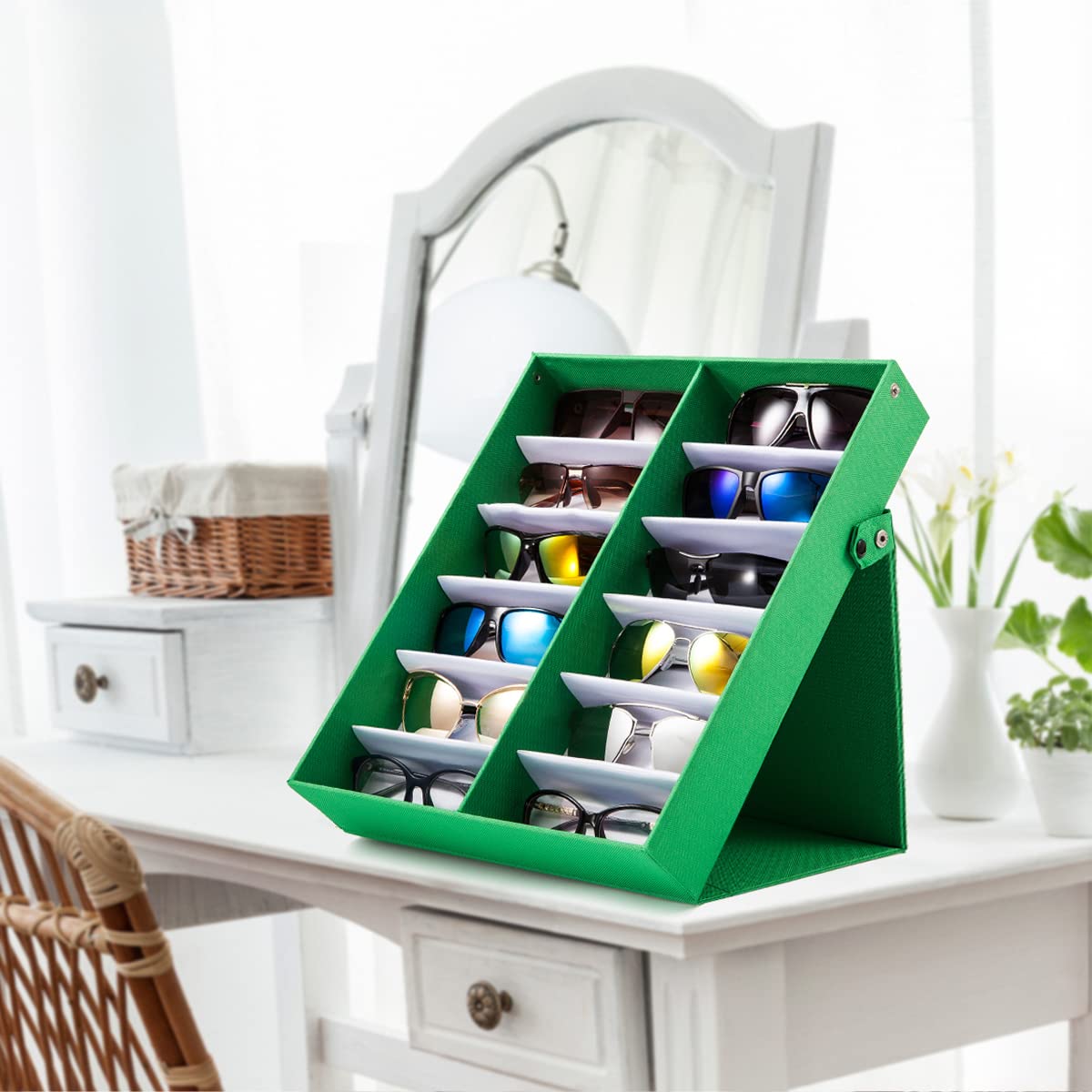 TRIUMPH VISION Sunglasses Organizer Storage Eyeglass Holder Multiple Glasses Case Box Eyewear Tray Display Stand Rack 12 Slots