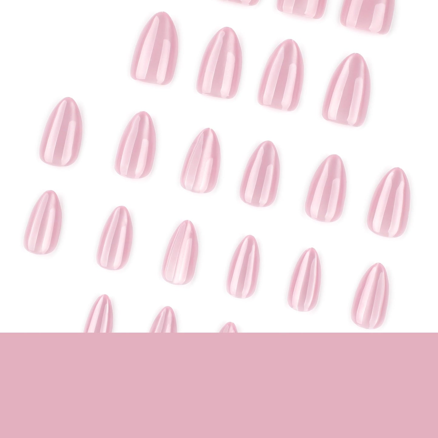 CTTHNBD Press on Nails Almond - Medium, Pink Fake Nails with Shiny Design - Glossy Full Cover Stick on False Nails - for Women 24 Pcs