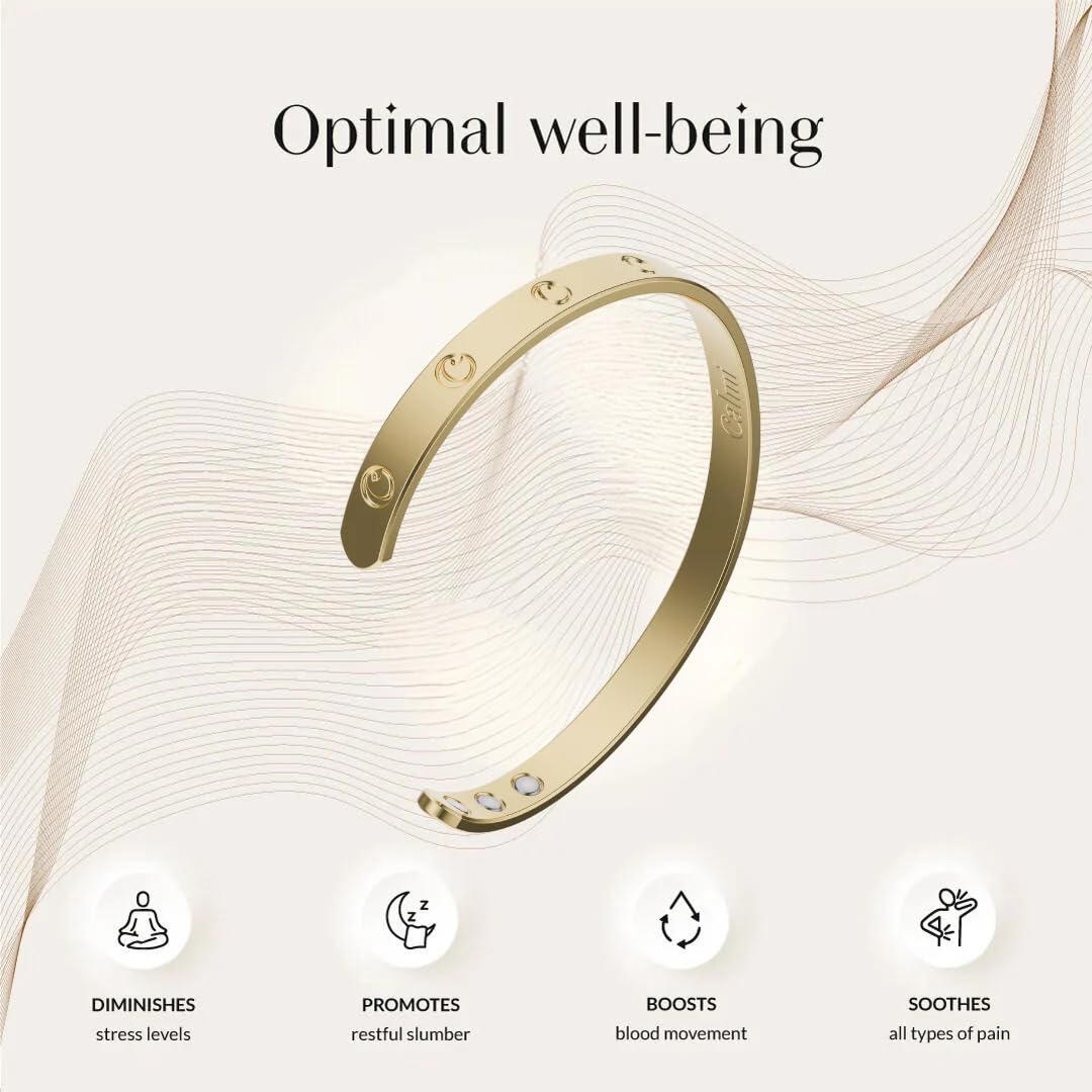 CALMI - Magnetic Wellness Bracelet with Adjustable Stainless Steel Design - 18K Gold-Plated - Wearable Magnetic Field Accessory for General Wellbeing | Unisex (Silver)