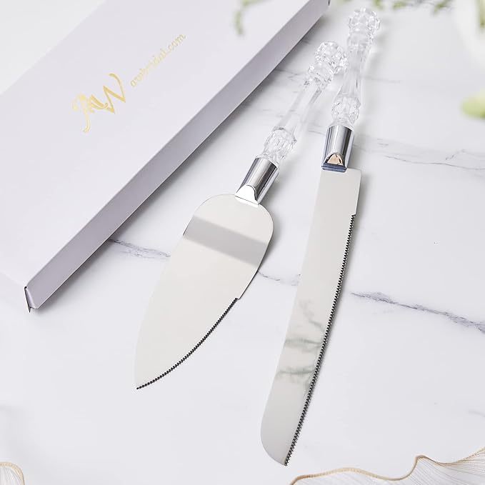 AW BRIDAL Cake Knife and Server Set for Wedding Stainless Steel Cake Knife Cutter Slicer Cake Server Spatula Wedding Bridal Shower Gifts for Couples Birthdays Gifts