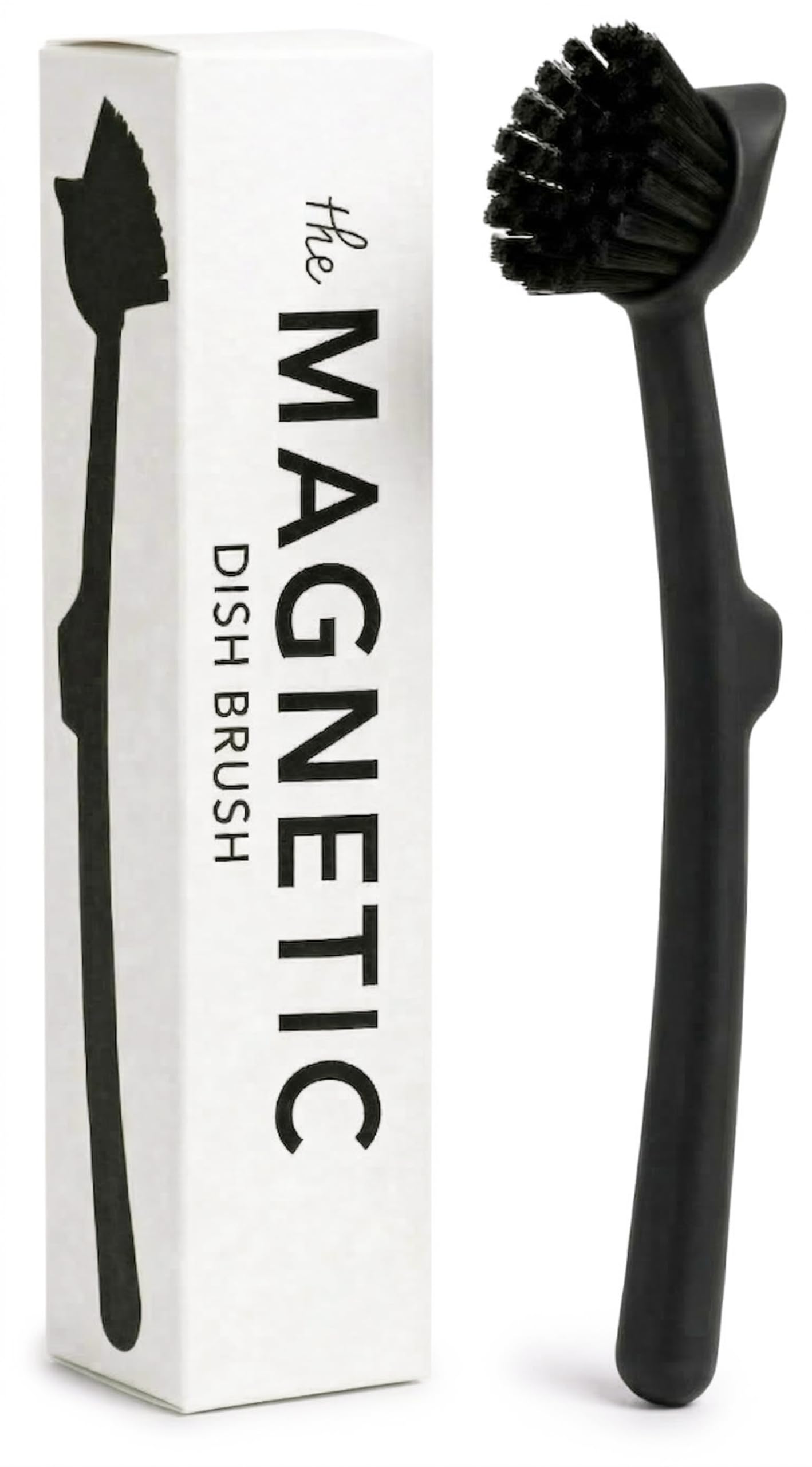 Earth & Mango Magnetic Dish Brush & Scraper, Snaps to Sink, Non-Scratch, Dishwasher Safe, Dish Scrubber – Onyx Black