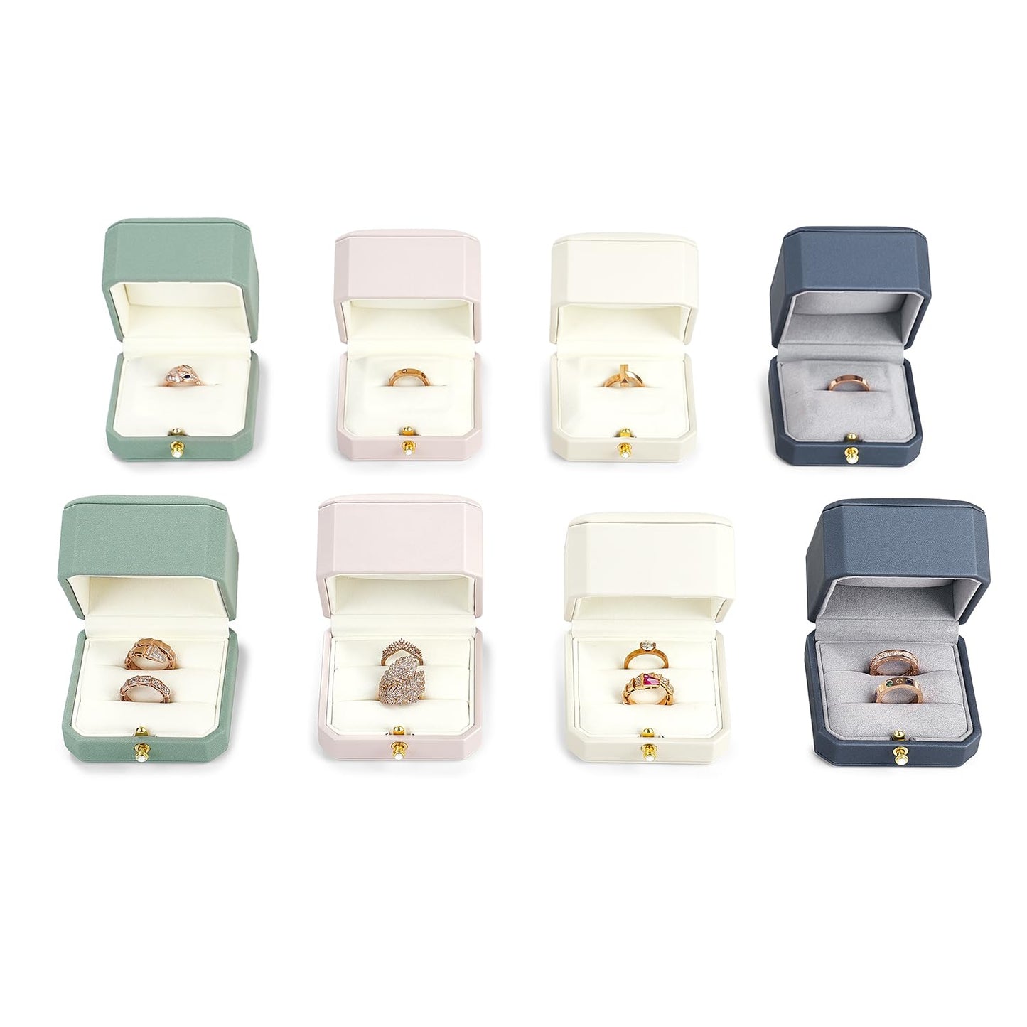 Oirlv Premium Leather Double Ring Box for Wedding Ceremony Engagement Couple Rings Holder Jewelry Gift Box(Blue,Double)