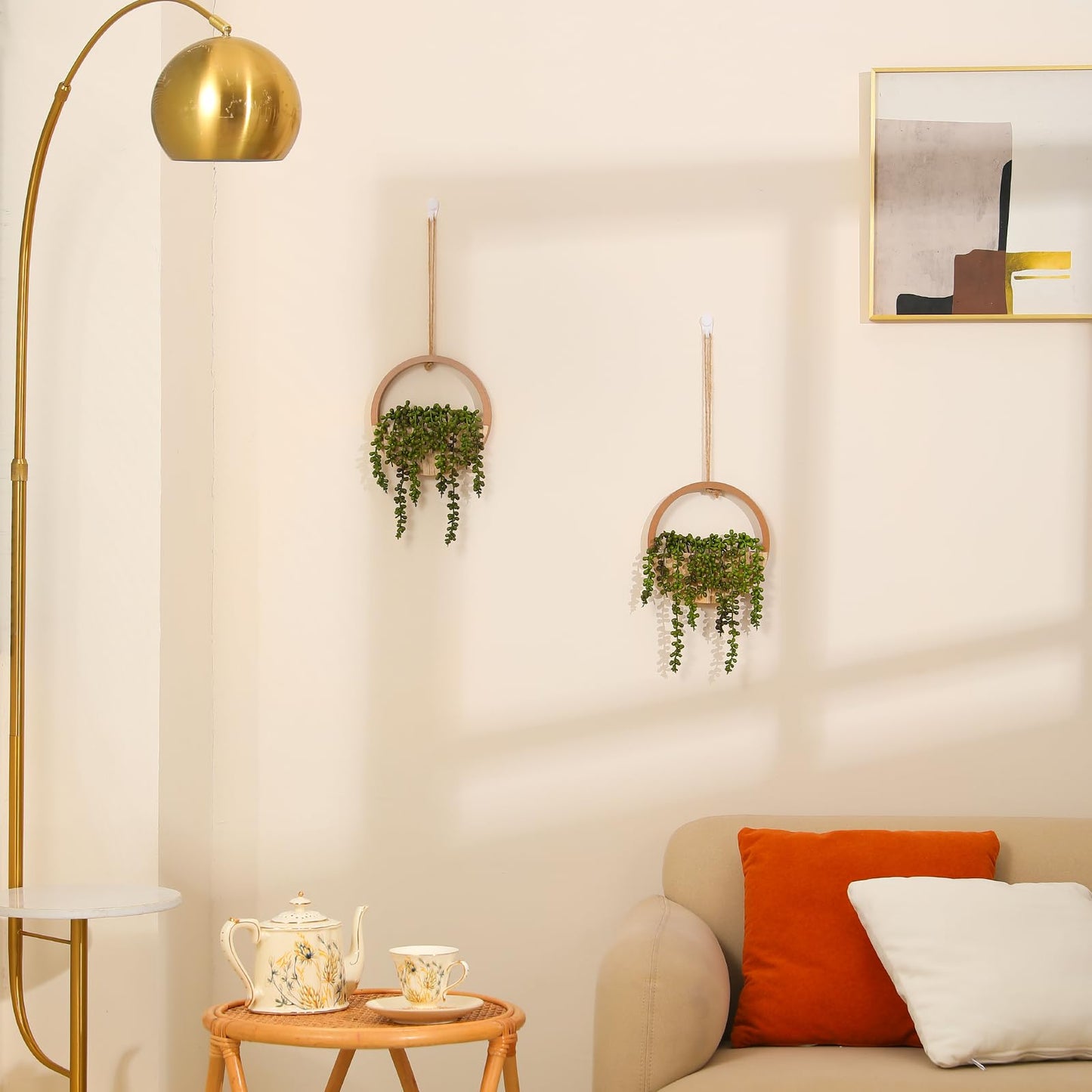 Hobyhoon Artificial Hanging Plants Hanging Planter Fake Succulents Artificial String of Pearls with Pot and Lanyard for Home Office Wall Decoration