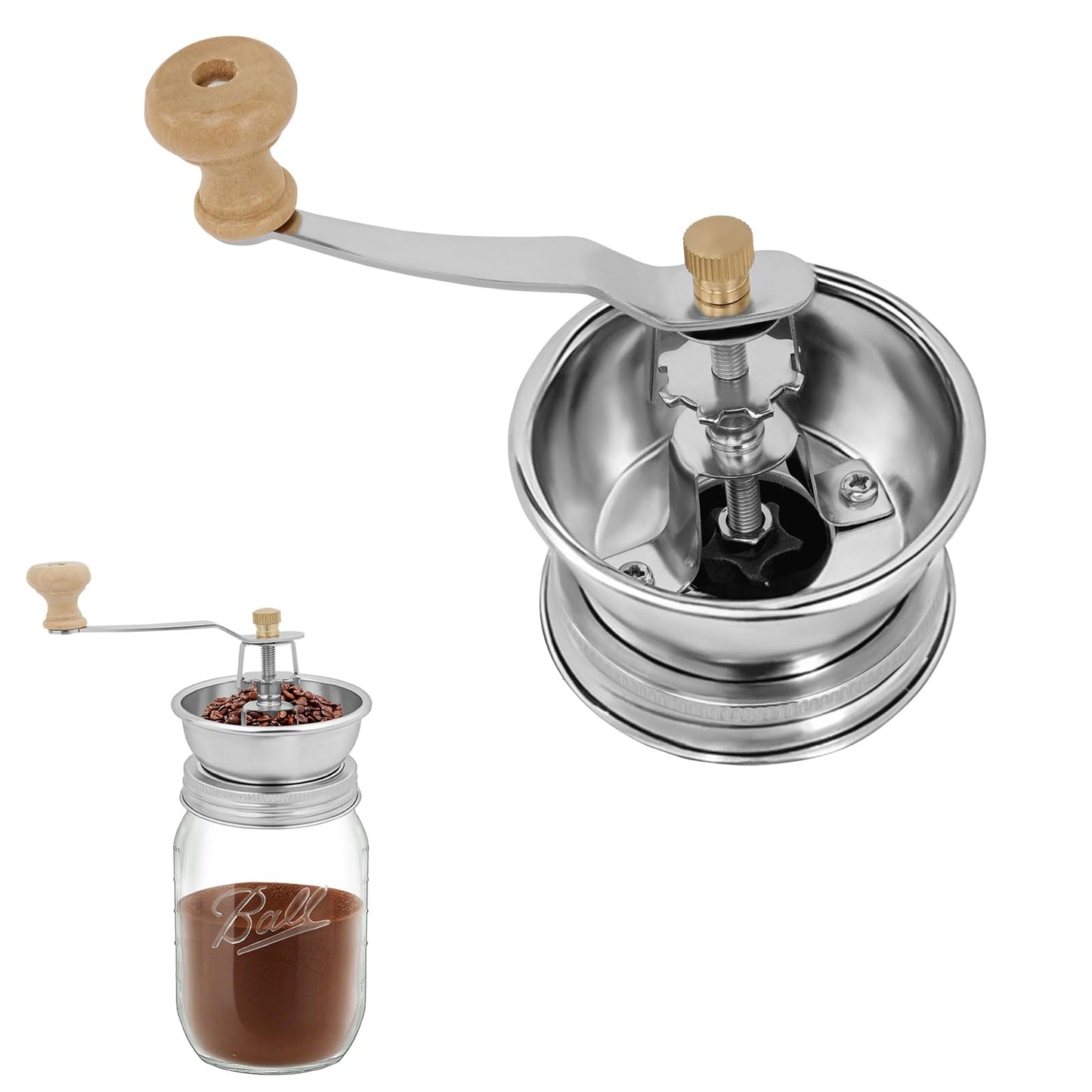Coffee Grinder Lid for Mason Jar of Regular Mouth Manual Coffee Grinder for Home Use Stainless Steel Spice Grinder