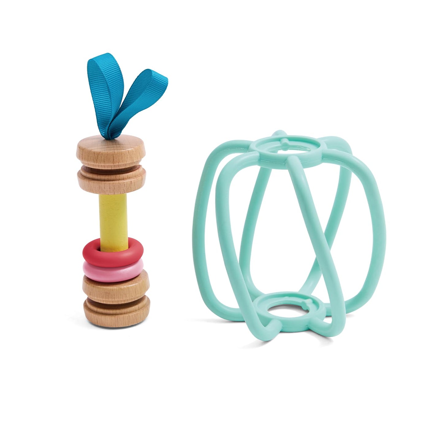 Hape Apple Grab Toy - Silicone & Wood Baby Rattle & Teether – Sensory Development Toy with Gentle Sound, Soft Chewable Rings, Easy Attachment for Crib & Stroller – for Babies 0-18 Months