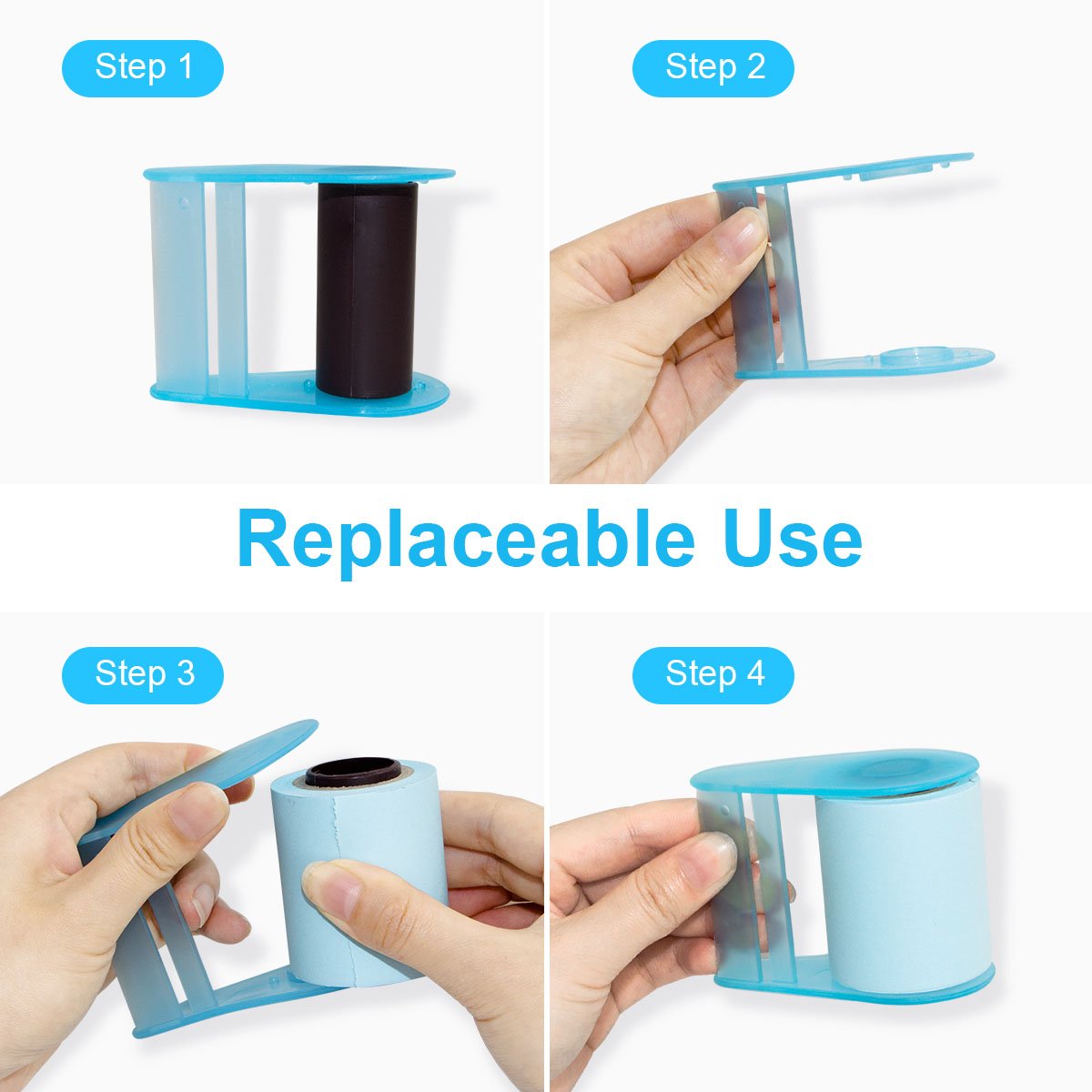 Sticky Notes - VANZAVANZU Self-Stick Full Adhesive Roll Notes with Tape Dispenser, Tear The Different Sizes You Need, 2 Tape Holders + 4 Replaceable Rolls, 4 Colors, Easy Post Notes